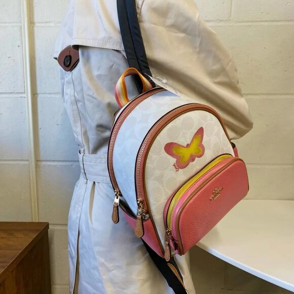 Coach C8257 Mini Court Backpack In Signature Canvas In Chalk/Taffy Multi - Picture 2 of 10